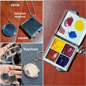 Watercolor travel palette stainless. Keychain or Necklace Pocket size! 1.5 inches with 2 palette inserts