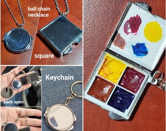 Watercolor travel palette stainless. Keychain or Necklace Pocket size! 1.5 inches with 2 palette inserts