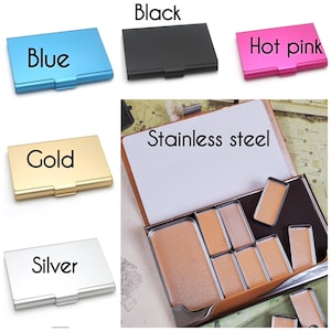 Watercolor palette travel stainless steel or Aluminum case with magnetic paint pans or insert business card size. Only weighs only 2.9 oz.
