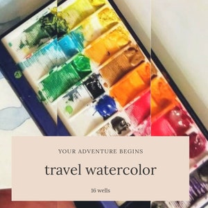 TravelWatercolor paint palette w magnetic removable palette insert. Only weighs 2.6 oz Pocket size! 2x4 in heavy aluminum single