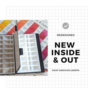 Double-sided Watercolor mini paint palette with magnetic removable 2 palette inserts 2x4 inches