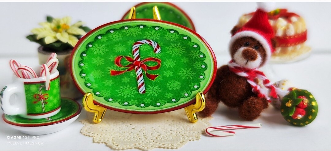 カントリー雑貨　カントリードール　クリスマス雑貨　プレート　リース　まとめ売り ドールハウス用クリスマスキャンディグリーンケーントレイ - Etsy 日本