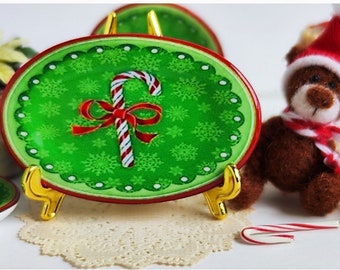 Christmas Candy Green Cane Tray for Dollhouse