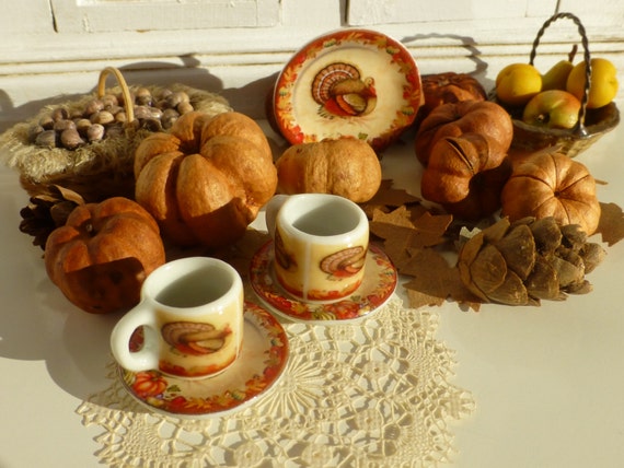 Thanksgiving Turkey Dollhouse Coffee Mug and Plate in 1:12 Scale - Etsy