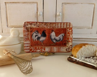 Country Farm Red Rooster Dollhouse Miniature Tray