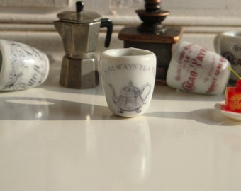 Dollhouse Miniature French Coffee Mugs in 1:12 Scale.