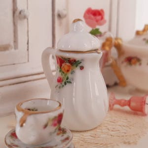 Red Roses Dollhouse Miniature Coffee Pot in 1:12 Scale.