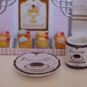 Bakery Shop Pâtisserie  Coffee Mug and Plate for Dollhouse