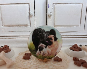 Family Pugs Dollhouse Miniature Plate