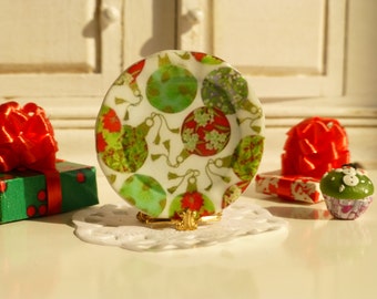 Christmas Balls  Dollhouse Miniature Plate.