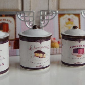 Bakery Shop Kitchen  Metal Canisters for Dollhouse in 1:12 Scale