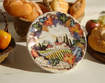 Italian Tuscan Landscape Plate for Dollhouse.Handmade dishes. Kitchen accesories. Miniature pottery