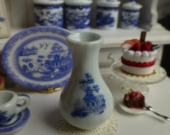 Blue Willow Dollhouse Miniature Ceramic Vase