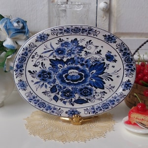 Blue Delft Flowers Dollhouse Miniature Tray in 1:12 Scale