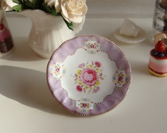 Shabby Chic Rose Lavender Dollhouse Miniature Plate