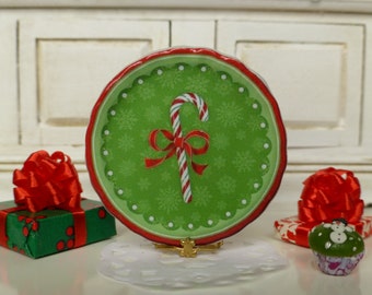 Christmas Green Candy Cane Dollhouse Miniature Plate