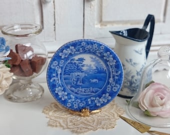 Blue Italian Miniature Dollhouse Plate, 25mm Ceramic