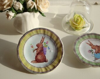 Easter Yellow Rabbit Dollhouse Miniature Plate