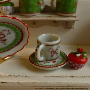 White Candy Cane Christmas Dollhouse Coffee Mug & Plate