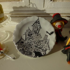 White Halloween Haunted House Plate for Dollhouse