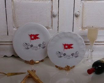 Titanic White Red Logo Third Class Plate for Dollhouse