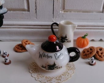 Dollhouse Miniature Porcelain Teapot Halloween Witches Brew.