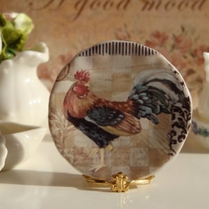Checkered Rooster Plate for Dollhousre