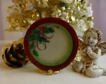 Red Christmas Berries Plate for Dollhouse in 1:12 Scale