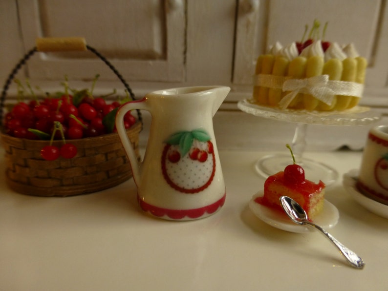 Cherries Porcelain Dollhouse Miniature Jug. image 1