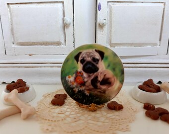 Adorable Pugs Dollhouse Miniature Plate