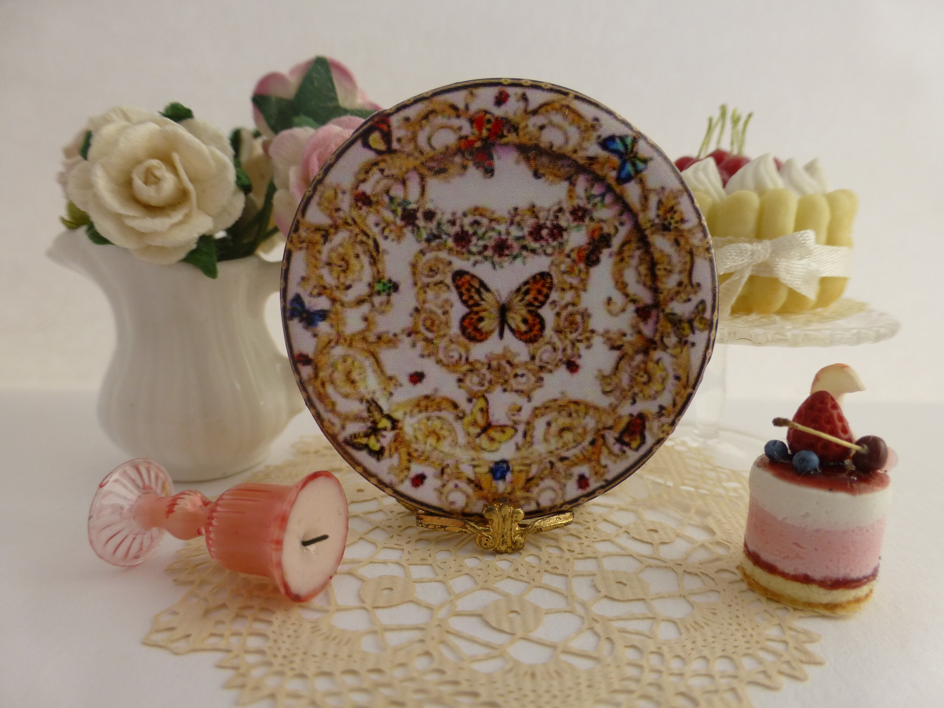 Dollhouse Miniature Plate Pink Butterfly | Etsy