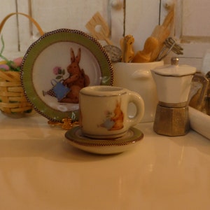 Easter Rabbit  Green Coffee Mug and Plate for Dollhouse