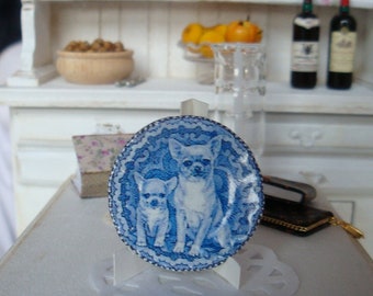 Blue Delft Chihuahua Dog Dollhouse Plate