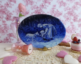 Royal Delft Blue Mother and Child feeding a Goat Dollhouse Miniature Tray