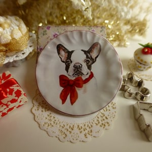 French Bulldog Dollhouse Miniature Christmas Plate in 1:12 Scale