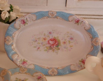 Dollhouse Miniature  Rose Blue Tray