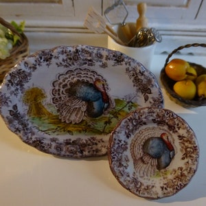Tonquin Brown  Turkey Dollhouse Miniature Plate.Handmade dishes. Kitchen accesories. Miniature pottery