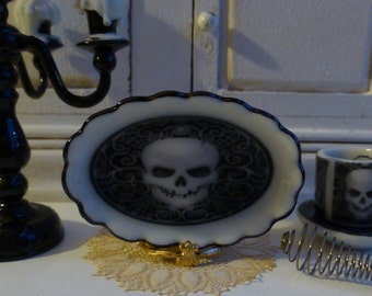 Halloween Black Skull Dollhouse Miniatures Scalloped Tray