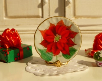 Christmas Red Poinsettia  Dollhouse Plate