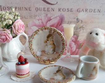 Tea Time for Peter Rabbit Plate for Dollhouse in 1:12 Scale