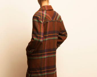 CELINE 1980's checked pattern wool double breasted coat