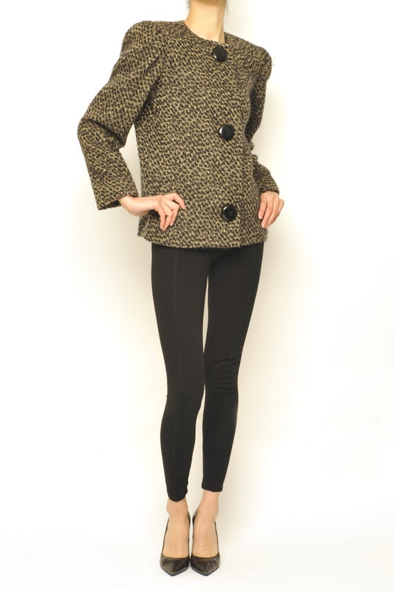 LANVIN 1970's Big Buttons No Collar Wool Coat Jack