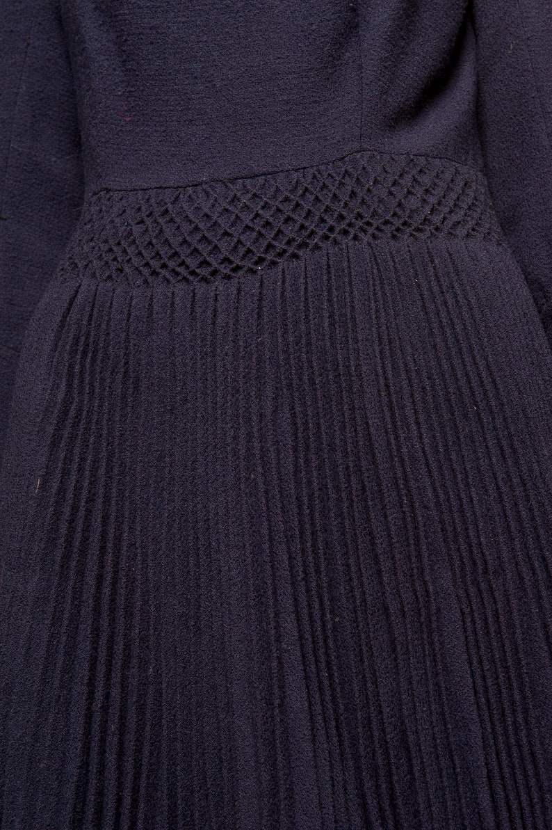 1960's Navy Wool Crepe Pleated Day Dress - Etsy