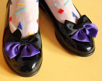 90s KAWAII flats CUTE flats RIBBON flats funky flats black purple ballet flats with ribbon mod flats anime / Size 7 us / 4.5 uk / 37.5 eu