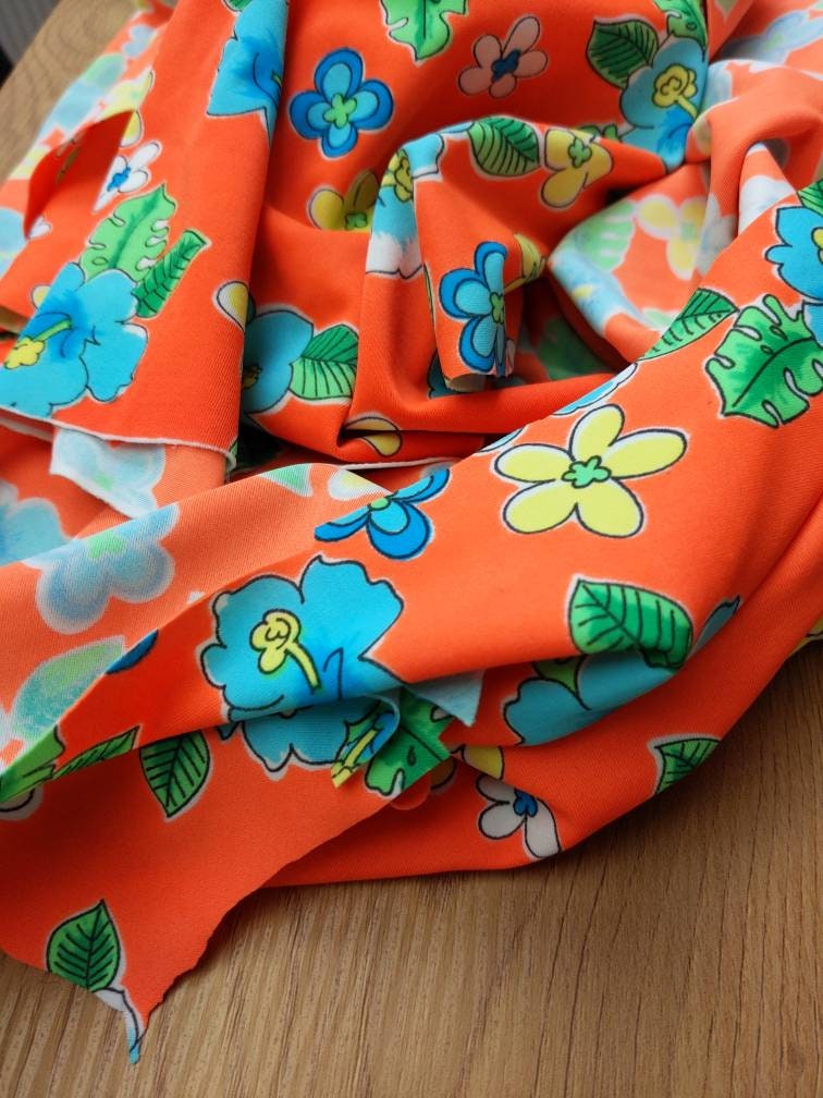 Vintage bold bright swimwear fabric Strechy floral hawaii Etsy
