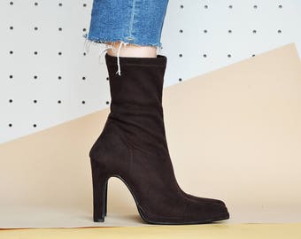 90s PLUSH booties HIGH heel booties MOD booties calzini minimal booties minimo booties pointy toe booties vegan booties vegan / Taglia 6.5 noi / 4 uk / 37 eu