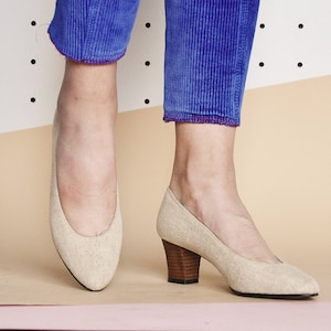 90s CANVAS pumps RUSTIC pumps LINEN pumps ivory pumps mod pumps beige pumps modern pumps minimal pumps / Size 6 us / 3.5 uk / 36 eu