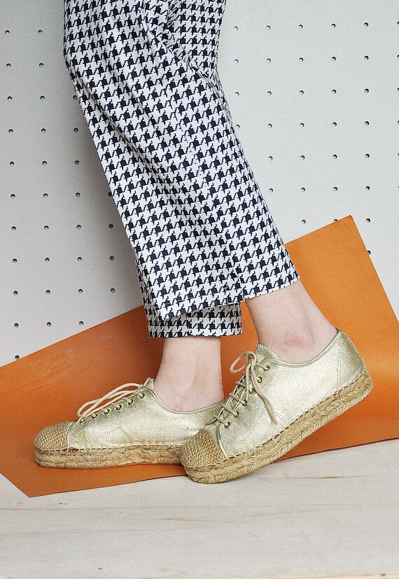 90s PLATFORM shoes ESPADRILLE shoes GOLDEN shoes … - image 3