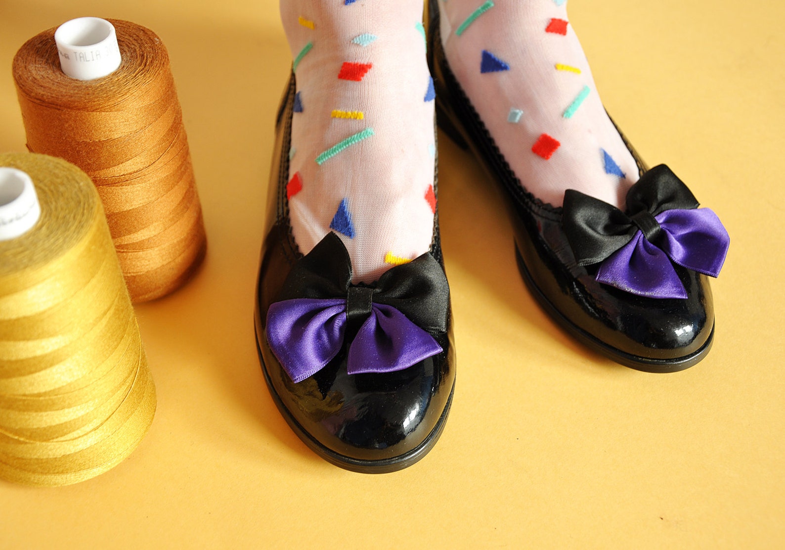 90s kawaii flats cute flats ribbon flats funky flats black purple ballet flats with ribbon mod flats anime / size 7 us / 4.5 uk
