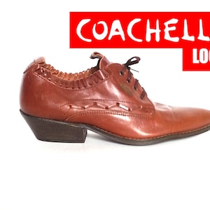 80er Jahre westlichen Schühchen HIPPIE Stiefeletten Leder Babyschuhe südwestlichen Schühchen spitzen Zehe Schühchen Boho Babyschuhe / Größe 7,5 US / 5 uk / 38 Eu